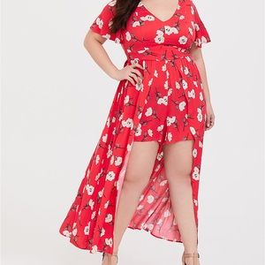 Torrid Red challis walk through romper